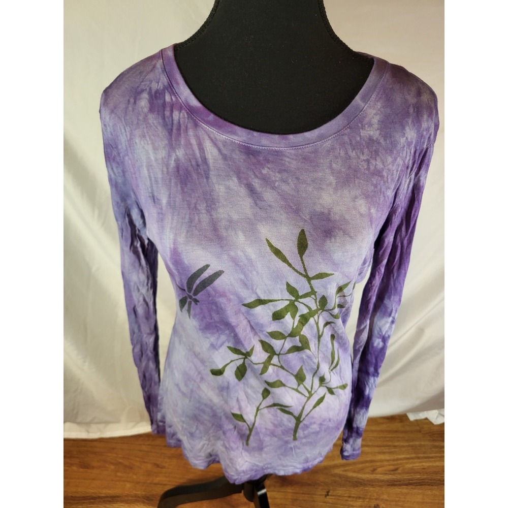 Ellen Howard Purple Tie Dye‎ L/S Dragonfly Hand Dyed Shirt Size S